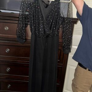 Black Sheer Sleeve Jumpsuit with Sparkle Detail